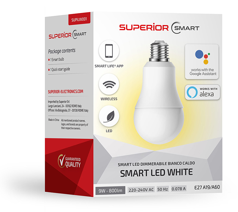 Lampadina LED SMART Home RGB-W 10W attacco E27 compatibile con Google Home  ed Alexa